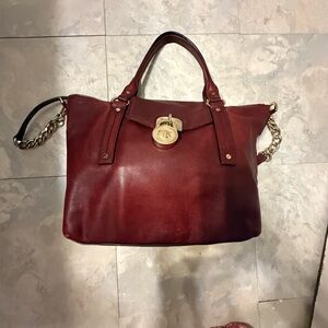 Michael Kors MK wine leather purse with gold chain, hardware and logo lock